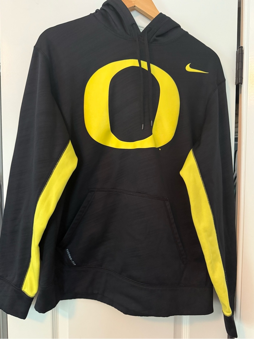 Nike Black Hoodie with Yellow Oregon 'O' and Sleeve Panels